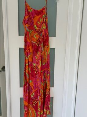 FARM Rio Pink, Orange & Green Floral Maxi Dress with Front Tie